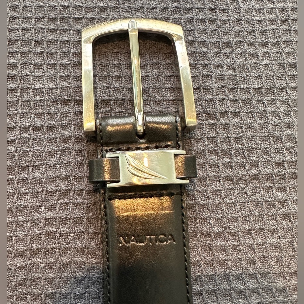 Nautica Black Leather Belt W/Silver Buckle Mens Size Large